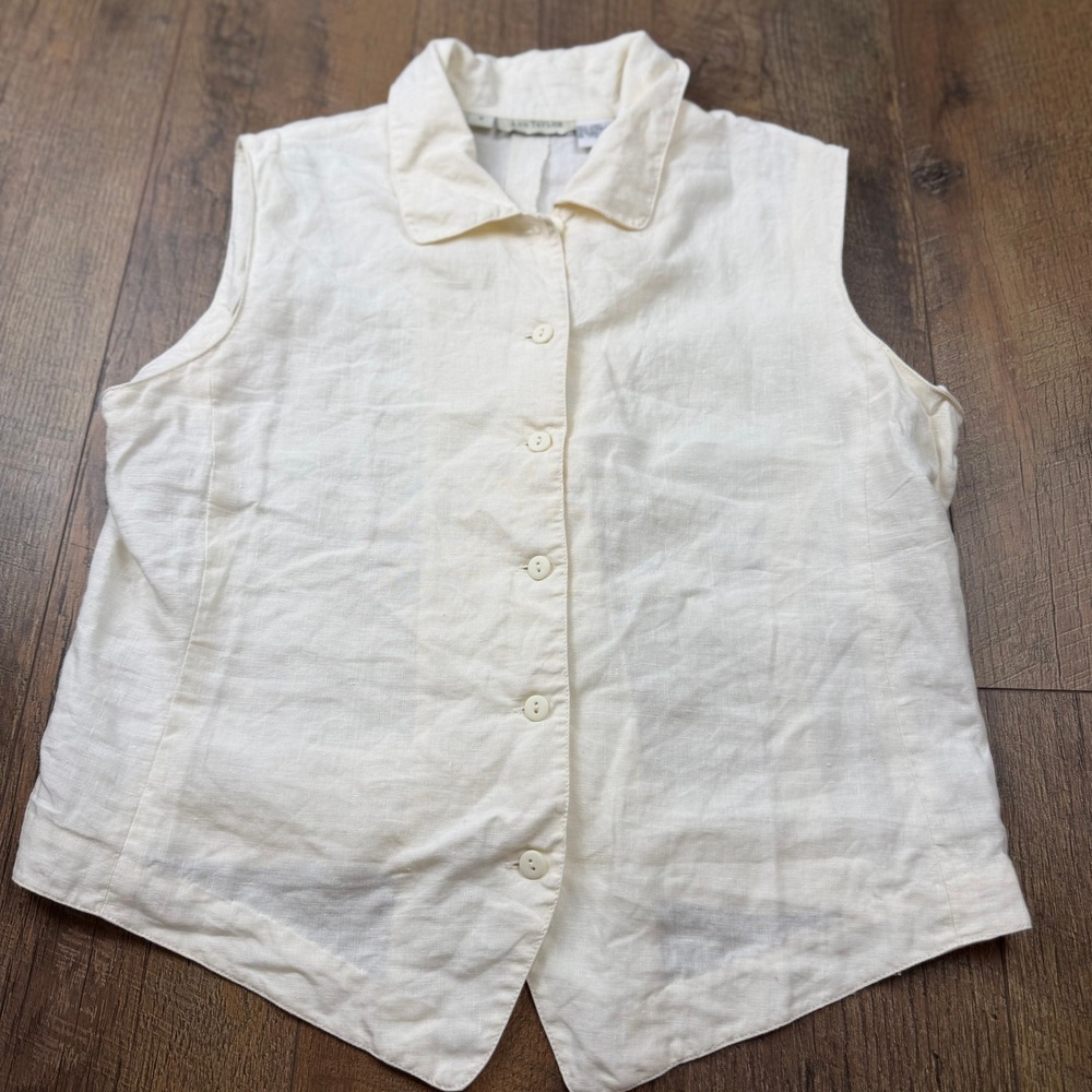Vintage‎ 90s Ann Taylor 100% Linen Sleeveless Button Vest Cream Ivory Size 8